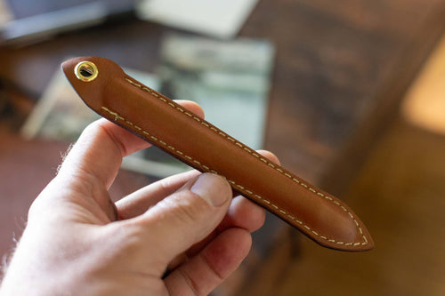 Brown Leather Sleeve with Pilot G2 Pen